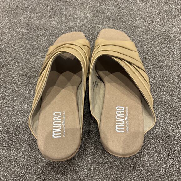 Munro Lee Slide Womens Tan Camel Lamb Open Toe Sandals Size 7.5W - Picture 4 of 9